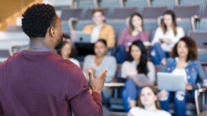 Professor addressing a classroom